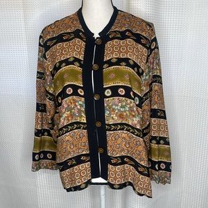 Coldwater Creek Button Front Jacket Lightweight Mixed Floral Artsy Boho Sz XL